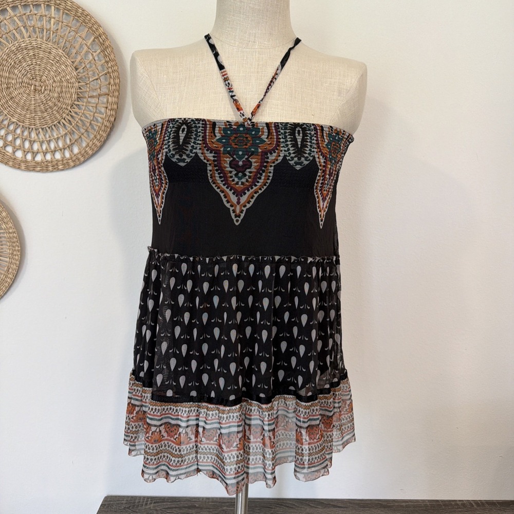Boho Print Halter Top Y2K Size Small/medium‎ Whimsy Goth